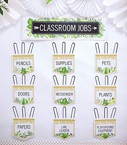 Schoolgirl Style Simply Boho Mini Bulletin Board Set—Job Assignment Pockets and Student Cutouts for Classroom Tasks, Roles and Responsibilities (46 pc) (110509)