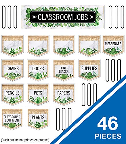 Schoolgirl Style Simply Boho Mini Bulletin Board Set—Job Assignment Pockets and Student Cutouts for Classroom Tasks, Roles and Responsibilities (46 pc) (110509)