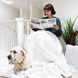 erlyeen chunky knit blanket throw chenille cable handmade chunky knit throw blanket warm soft cozy for bed chair sofa best gift,white 40"x40"（single sofa）
