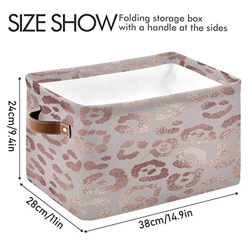 Nander Elegant Rose Gold Leopard Pattern Foldable Storage Cubes Laundry Basket for Kids Toy Storage Basket Cosmetic Toys Cloth Cube Bins Organizer Office Stationery