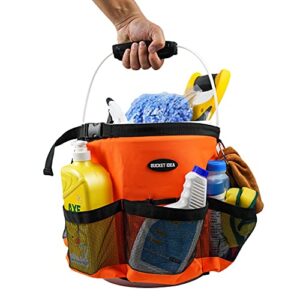 Bucket Idea Wash Tool Organizer for a 5 Gallon Bucket, Water-Resistant Mesh Pockets for Clean Supplier, Car Wash Supplier，Soap and Towel Holder Ring Included, (Orange)…