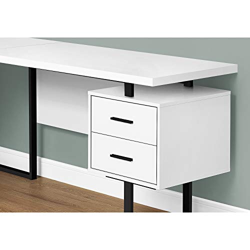 Monarch Specialties 7616 Computer Desk, Home Office, Corner, Left, Right Set-up, Storage Drawers, 70" L, L Shape, Work, Laptop, Metal, Laminate, White, Black Desk-70 R Face, 71" L x 71" W x 30" H