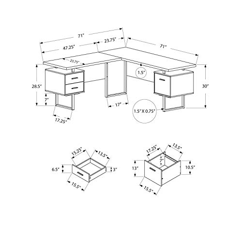 Monarch Specialties 7616 Computer Desk, Home Office, Corner, Left, Right Set-up, Storage Drawers, 70" L, L Shape, Work, Laptop, Metal, Laminate, White, Black Desk-70 R Face, 71" L x 71" W x 30" H