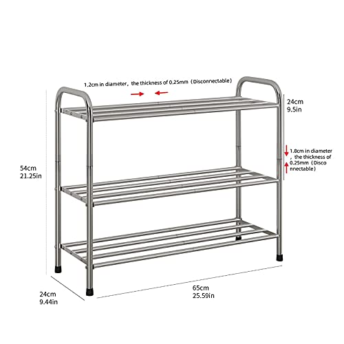 AISPUTIN 3 Tier Shoe Rack, Stainless Steel Shoe Racks for Closets, 9-11 Pairs Shoes Organizer, Boot and Sneaker Shelves for Entryway,25.59" W x 9.44" D x21.25 H. (65L x 24W x 54H cm)