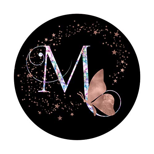 Letter M Initial Rainbow Watercolor Butterfly Monogram PopSockets Swappable PopGrip