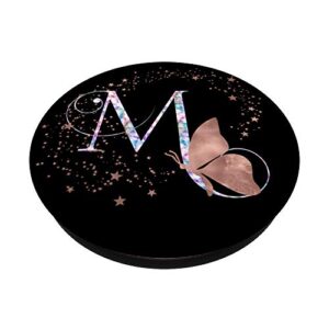 Letter M Initial Rainbow Watercolor Butterfly Monogram PopSockets Swappable PopGrip