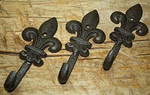 MIABE - 6 Cast Iron Antique Supplies for Style Rustic Fleur De Lis Coat Hooks Hat Hook Rack Towel 6 for Home Decor