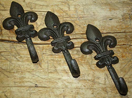 MIABE - 6 Cast Iron Antique Supplies for Style Rustic Fleur De Lis Coat Hooks Hat Hook Rack Towel 6 for Home Decor