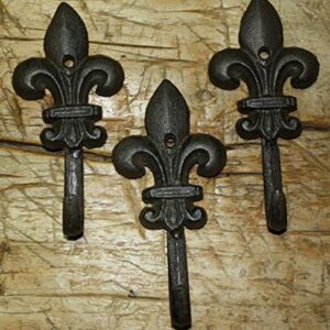 MIABE - 6 Cast Iron Antique Supplies for Style Rustic Fleur De Lis Coat Hooks Hat Hook Rack Towel 6 for Home Decor