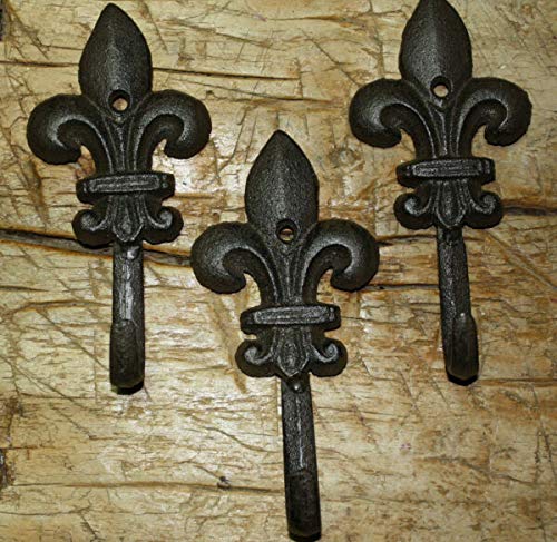 MIABE - 6 Cast Iron Antique Supplies for Style Rustic Fleur De Lis Coat Hooks Hat Hook Rack Towel 6 for Home Decor