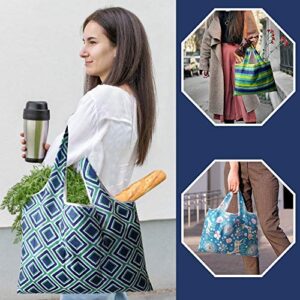 6 Pack Reusable Grocery Shopping Tote Foldable Bags with Pouch, Large Capacity, Durable, Washable, Heavy Duty Lightweight, Eco-Friendly, Waterproof, Geometry Animal Floral Design also for Travel, Gift