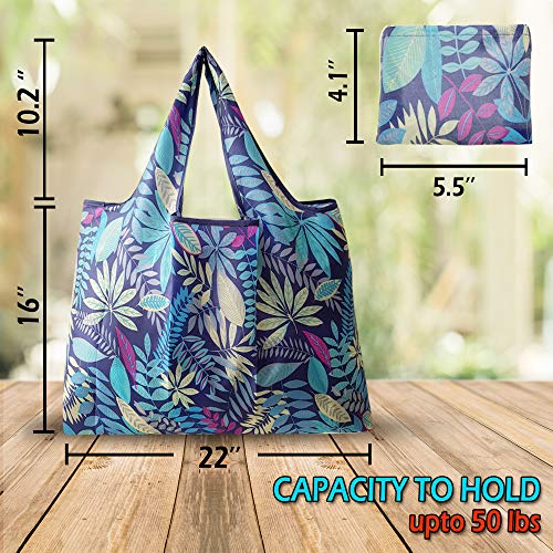 6 Pack Reusable Grocery Shopping Tote Foldable Bags with Pouch, Large Capacity, Durable, Washable, Heavy Duty Lightweight, Eco-Friendly, Waterproof, Geometry Animal Floral Design also for Travel, Gift