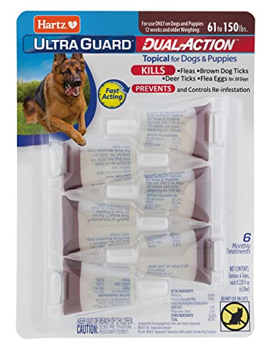 Hartz UltraGuard Dual Action Flea & Tick Topical Dog Treatment and Flea and Tick Prevention, 6 Months, 60+ Pound Dogs