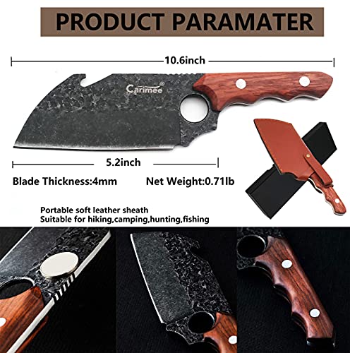 Meat Cleaver Knife, Heavy Duty Kitchen Chopping Knife with Leather Sheath and Bottle Opener Full Tang Ergonomic Handle for Kitchen/Camping/Outdoor Survival BBQ -Gift Box