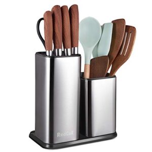 redcall universal knife block without knives,modern knife utensil holder for countertop,stainless steel knife holder for kitchen counter,edge-protect knife storage organizer (stainless steel (silver))