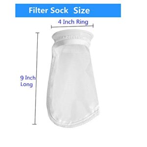 Honritone 2 Pack 300 Micron 4" Plastic Ring, 9" Short Bag Nylon Mesh 4 Inch Filter Socks Bags for Aquarium Marine Reef Sump (300 Micron 4" Nylon Filter Sock)