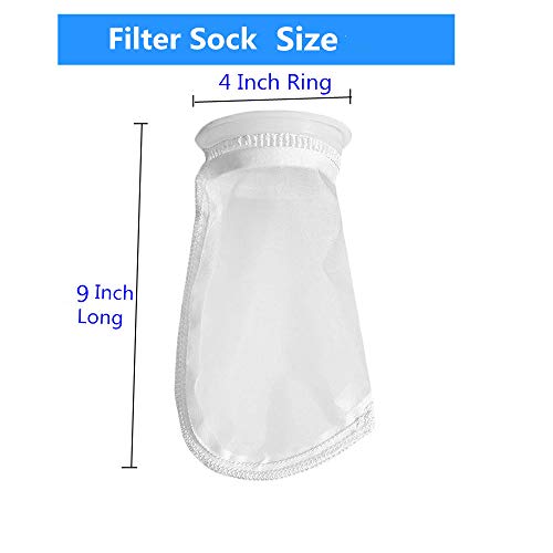 Honritone 2 Pack 300 Micron 4" Plastic Ring, 9" Short Bag Nylon Mesh 4 Inch Filter Socks Bags for Aquarium Marine Reef Sump (300 Micron 4" Nylon Filter Sock)