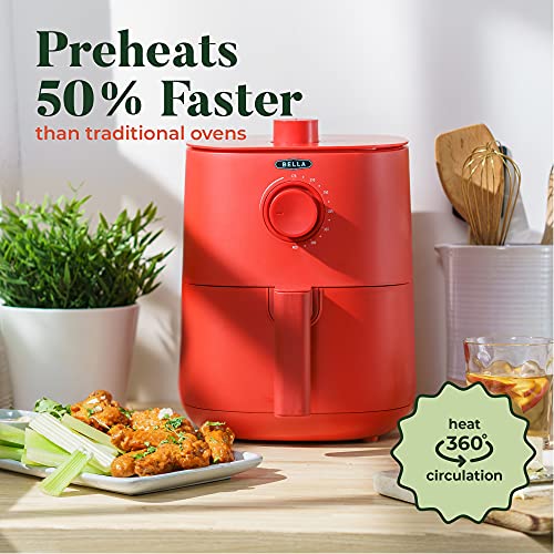 BELLA 2.9QT Manual Air Fryer, No Pre-Heat Needed, No-Oil Frying, Fast Healthy Evenly Cooked Meal Every Time, Removeable Dishwasher Safe Non Stick Pan and Crisping Tray for Easy Clean Up, Matte Red