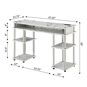 Convenience Concepts Designs2Go No Tools Student Desk with Charging Station and Shelves, White Marble