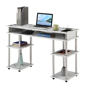 Convenience Concepts Designs2Go No Tools Student Desk with Charging Station and Shelves, White Marble