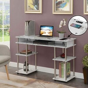 Convenience Concepts Designs2Go No Tools Student Desk with Charging Station and Shelves, White Marble