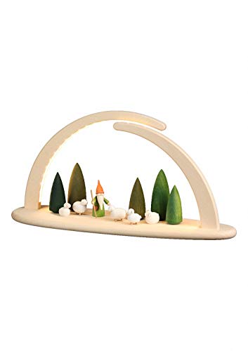 Seiffener Volkskunst German Candle Arch LED, Length 42 cm / 17 inch, Natural, electrically Illuminated, Original Erzgebirge