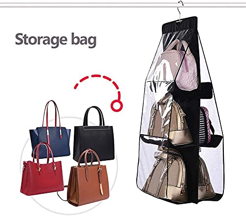 MICOKAY Hanging Closet Organizer, 2 Pcs 6 Pockets Hanging Handbag Purse Organizer for Family Closet Bedroom, Foldable and Universal (Black&Grey)