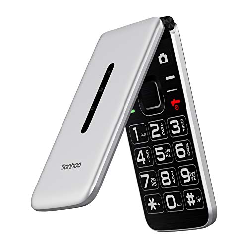 TIANHOO Flip Phone for Seniors 4G, Senior Flip Phone Unlocked with Big Buttons Dual Card GSM LTE Flip Phone for Elderly with Large Buttons Flip Cell Phone for Seniors (Silver)