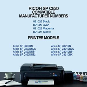 AZ SUPPLIES Compatible Toner Cartridge Replacement for Ricoh 821026 821029 821027 821028 Aficio SP C820DN C820DNLC C820DNT1 C820DNT2 C821DN C821DNLC C821DNT1 (Black, Cyan, Magenta, Yellow - 4 Packs)