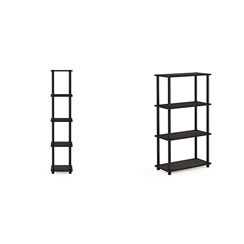 Furinno (99557EX/BK Turn-N-Tube 4-Tier Multipurpose Shelf Display Rack - Espresso/Black & FURINNO Turn-N-Tube 5-Tier Corner Square Rack Display Shelf, Round, Espresso/Black