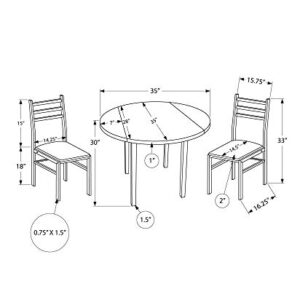 Monarch Specialties 1003 Table, 3pcs, Small, 35" Drop Leaf, Kitchen, Laminate, Brown, Contemporary, Modern Dining Set, 35" L x 35" W x 30" H, Dark Taupe/Black Metal