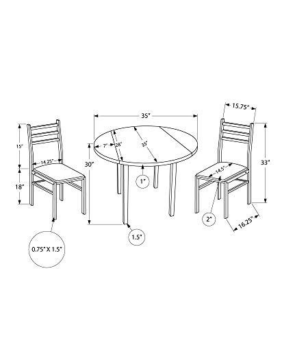 Monarch Specialties 1003 Table, 3pcs, Small, 35" Drop Leaf, Kitchen, Laminate, Brown, Contemporary, Modern Dining Set, 35" L x 35" W x 30" H, Dark Taupe/Black Metal