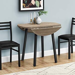 Monarch Specialties 1003 Table, 3pcs, Small, 35" Drop Leaf, Kitchen, Laminate, Brown, Contemporary, Modern Dining Set, 35" L x 35" W x 30" H, Dark Taupe/Black Metal