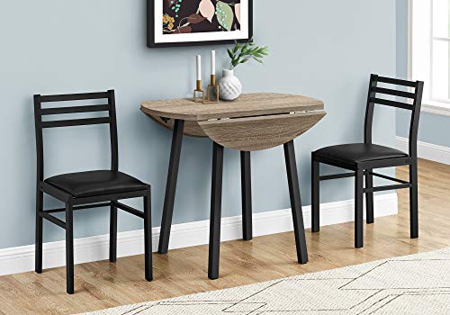 Monarch Specialties 1003 Table, 3pcs, Small, 35" Drop Leaf, Kitchen, Laminate, Brown, Contemporary, Modern Dining Set, 35" L x 35" W x 30" H, Dark Taupe/Black Metal