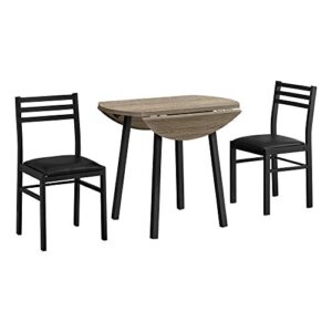 Monarch Specialties 1003 Table, 3pcs, Small, 35" Drop Leaf, Kitchen, Laminate, Brown, Contemporary, Modern Dining Set, 35" L x 35" W x 30" H, Dark Taupe/Black Metal