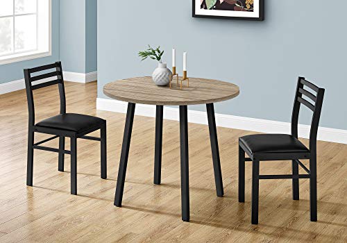 Monarch Specialties 1003 Table, 3pcs, Small, 35" Drop Leaf, Kitchen, Laminate, Brown, Contemporary, Modern Dining Set, 35" L x 35" W x 30" H, Dark Taupe/Black Metal