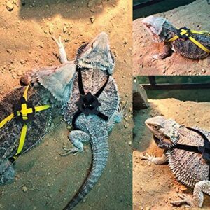 Lizard Leash Bearded Dragon Harness Adjustable Reptile Lizard Harness Leash Parrot Harness Turtle Lizard, Suitable for Gecko Hamster Kitten Small Animal Outdoor Walking - Black