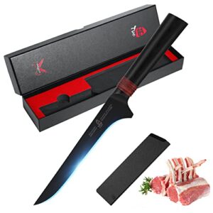 tuo boning knife 6" - ultra sharp flexible meat fillet knife - hc japanese aus-8 stainless steel - comfortable pakkawood handle with sheath & luxurious gift box - dark knight series