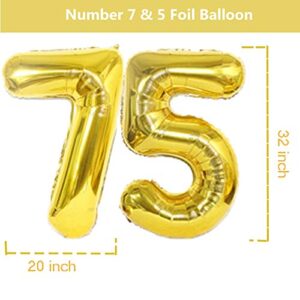 Kunggo Gold 75th Birthday wedding anniversary Party Decorations Supplies,Gold Number 75 Foil Mylar Balloons Latex Balloons Decoration,Funny sweet 75th Birthday for WomenMen.