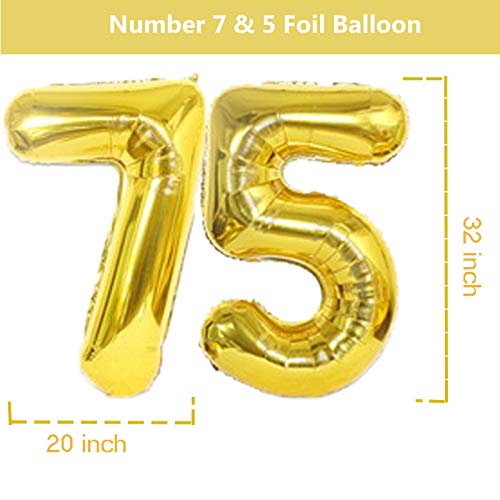 Kunggo Gold 75th Birthday wedding anniversary Party Decorations Supplies,Gold Number 75 Foil Mylar Balloons Latex Balloons Decoration,Funny sweet 75th Birthday for WomenMen.