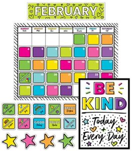 129 pcs. carson dellosa kind vibes calendar bulletin board set, colorful bulletin board calendar classroom décor with motivational mini posters, numbers, holidays and birthdays