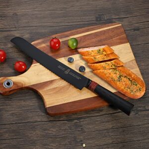 TUO Serrated Bread Knife 9" - Super Sharp Carving Knife Black - HC Japanese AUS-8 Stainless Steel - Comfortable Pakkawood Handle with Sheath & Luxurious Gift Box - Dark Knight Series