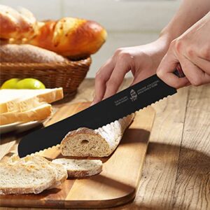 TUO Serrated Bread Knife 9" - Super Sharp Carving Knife Black - HC Japanese AUS-8 Stainless Steel - Comfortable Pakkawood Handle with Sheath & Luxurious Gift Box - Dark Knight Series