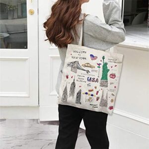 Reusable Large Multipurpose New York Souvenir for Travel Bag, Grocery Tote, Shopping Handbag, Canvas Tote Bag. (JP-330130F)