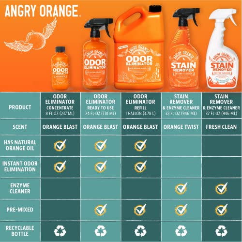 ANGRY ORANGE Pet Stain and Odor Remover - 2 Spray Pack - 32 oz Dog, Ferret, Rabbit & Cat Urine Enzyme Cleaner - 24 oz Pet Odor Eliminator for Strong Odor - for Pee on Carpet, Furniture, Tile, Wood