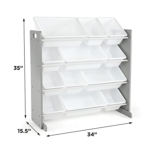 Humble Crew Kids Toy Organizer, Toddler, Grey/White & Crew Kids Book Rack Storage Bookshelf, Grey/White