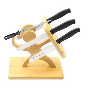 Bamboo Knife Block without Knives, Warrior Shape Kitchen Knife Block Holder, 7 Holes Knife Holder Stand(without Knives)