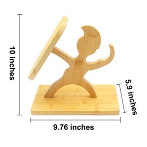Bamboo Knife Block without Knives, Warrior Shape Kitchen Knife Block Holder, 7 Holes Knife Holder Stand(without Knives)