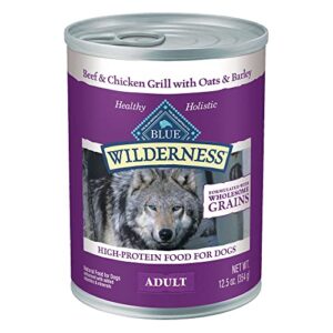 Blue Buffalo Wilderness High Protein Natural Adult Wet Dog Food plus Wholesome Grains, Beef & Chicken Grill 12.5-oz cans (Pack of 12)