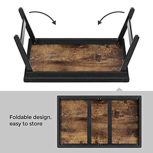 SONGMICS Bed Tray Table with Bamboo Folding Legs, Sofa Breakfast Tray, Serving Tray with Groove for Phone Tablet, Rustic Dark Brown ULLD111B01